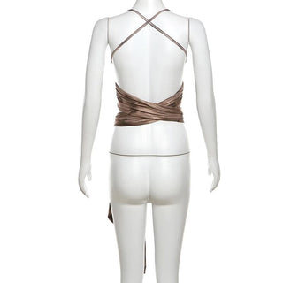 Tie dye metal chain cross front knotted cami top