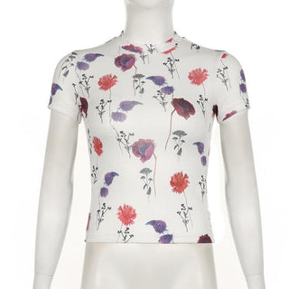 Short sleeve crewneck flower print top