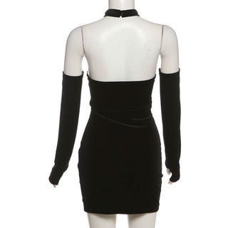 Sweetheart pattern gloves velvet mini dress