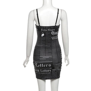 V neck letter print backless cami mini dress