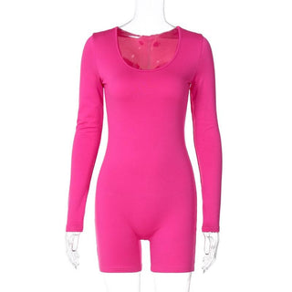 Solid u neck long sleeve romper