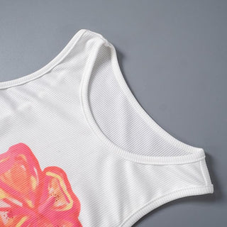 Ribbed flower print tank top