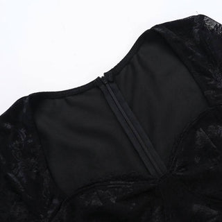 Long sleeve hollow out lace zip-up cut out mini dress