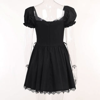 Puff sleeve short sleeve embroidery mini dress