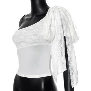 One shoulder lace knotted crop top