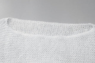 Long puff sleeve knitted one shoulder see through top