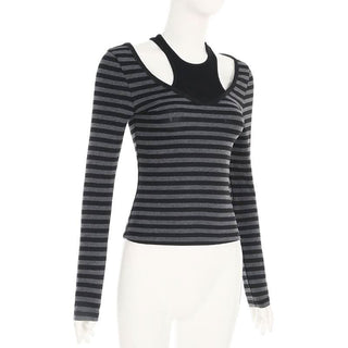 Striped long sleeve knitted patchwork top