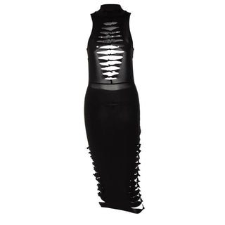 Sleeveless hollow out solid backless knotted cut out midi dress
