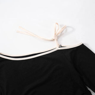 One shoulder long sleeve self tie top