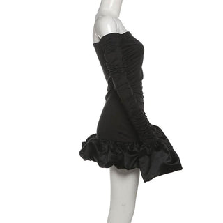 Off shoulder long sleeve ruched mini dress