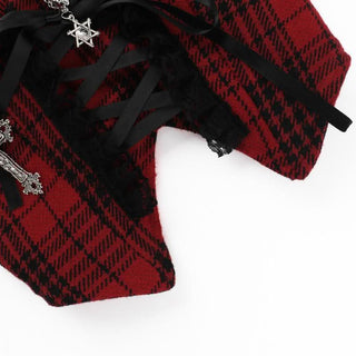 Sweetheart neck metal chain plaid print cami top