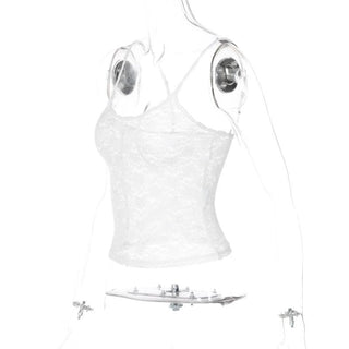 U neck see through lace backless cami top