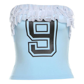 Ruffle â€œ9â€ pattern backless tube top