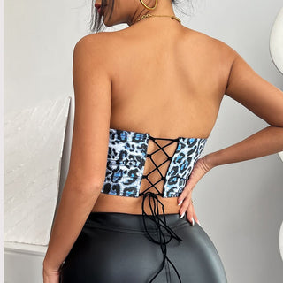 Leopard print bustier lace up tube top