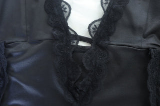 Deep v neck cross front lace hem backless cami mini dress