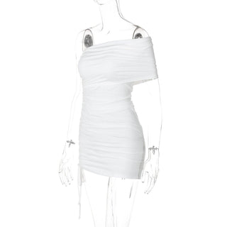 Off shoulder drawstring mini dress