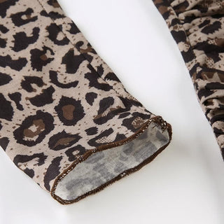 Long sleeve ruffle leopard print bowknot ribbon top