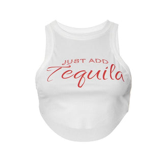 Letter print ribbed crewneck contrast tank top