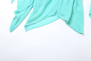 Long flared sleeve knitted ruffle mini dress