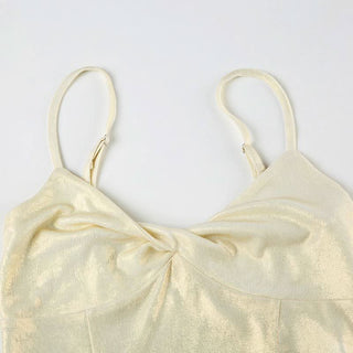 Metallic ruched backless cami top