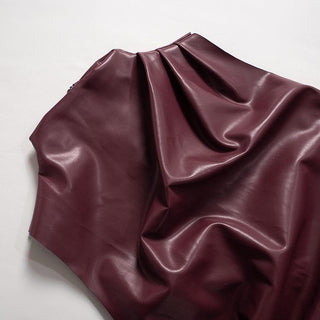 High neck zip-up PU leather irregular ruched top