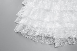 Bowknot lace backless ruffle tube mini dress