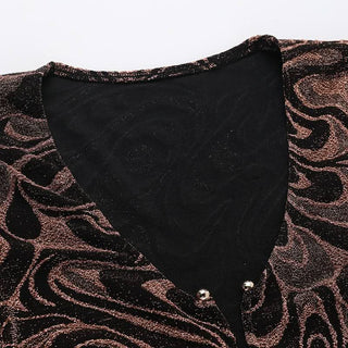 Long sleeve v neck hollow out ripple print cut out mini dress