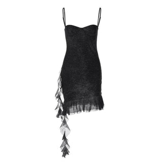 Sweetheart neck glitter ruffle cami mini dress