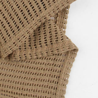 Crochet see through cowl neck long sleeve hollow out cut out mini dress