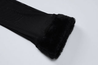 Long sleeve u neck fluffy mesh see through mini dress