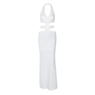 Halter v neck hollow out high slit cut out maxi dress