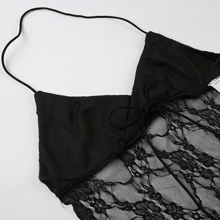 Halter backless lace hem crop top