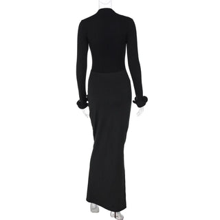 Long sleeve v neck ruched maxi dress