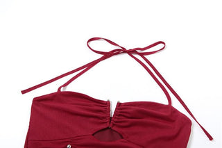 Halter ruched hollow out beaded cut out top
