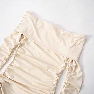 Long sleeve off shoulder ruched knotted mini dress