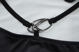 Halter self tie u neck body print o ring maxi dress