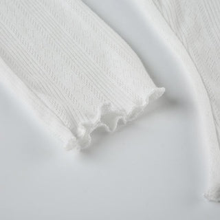 Long sleeve u neck button textured top