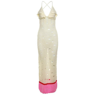 V neck knitted hollow out lace up cut out maxi dress-final-sale