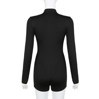 Long sleeve zip-up solid romper