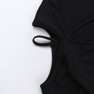 High neck long sleeve hollow out cross metal cut out top