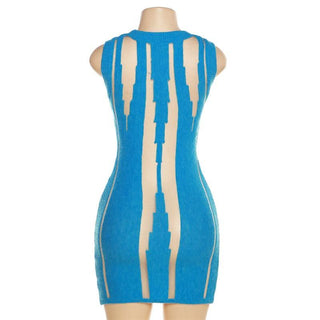 Crewneck knitted mesh patchwork mini dress