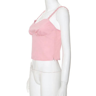 Sweetheart neck flower embroidery zip-up cami top