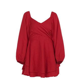 V neck long sleeve ruched solid mini dress