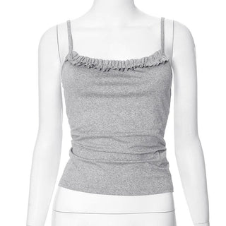 Ruffle backless ruched solid cami top