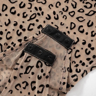 Long sleeve leopard print button sheer mesh bodysuit