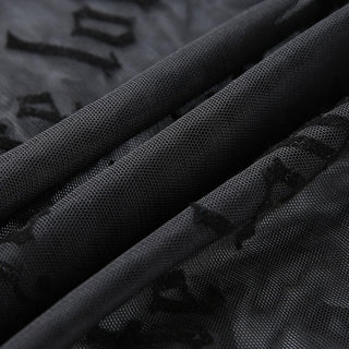 Sheer mesh "hate love" print see through solid long sleeve gloves top
