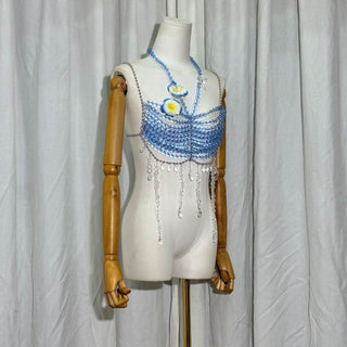 Halter beaded hollow out flower applique cami cut out top