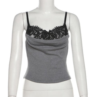 Lace patchwork ruched contrast cami top