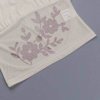 U neck beaded flower pattern mesh cami mini skirt set