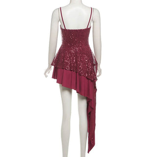 Square neck glitter irregular cami mini dress
